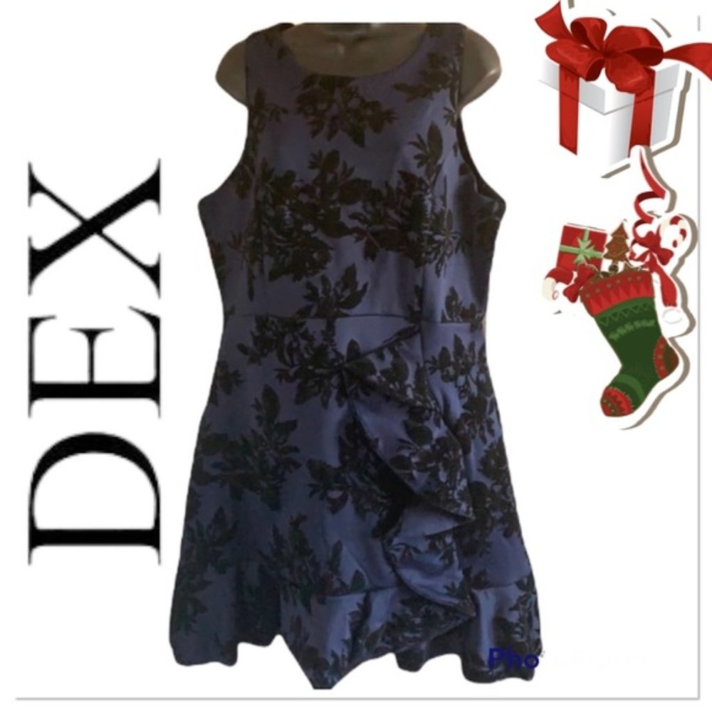 Dex navy blue floral velvet sleeveless ruffled cocktail dress size XL